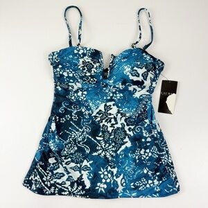 Lauren Ralph Lauren Tankini Top Womens Size US 4 Blue White Floral NWT
